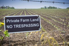 `Private Farm Land No Trespassing` Sign Stock Photo `Private Farm Land No Trespassing` Sign Stock Photo
