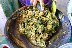 The process of making vegetable pecel royalty free stock photography The process of making vegetable pecel royalty free stock photography