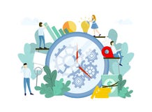 Processo do trabalho com povos, o pulso de disparo enorme e as engrenagens ilustração stock Processo do trabalho com povos, o pulso de disparo enorme e as engrenagens ilustração stock