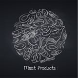 Prodotti a base di carne sulla lavagna illustrazione di stock Prodotti a base di carne sulla lavagna illustrazione di stock