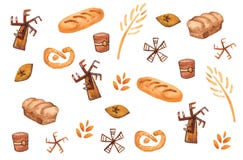 Prodotti della panificazione, stampa bollente Modello senza cuciture della pasticceria Fondo sveglio della cucina illustrazione di stock Prodotti della panificazione, stampa bollente Modello senza cuciture della pasticceria Fondo sveglio della cucina illustrazione di stock