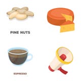 Produkten, drinken och annan rengöringsduksymbol i tecknad film utformar fans matsymboler i uppsättningsamling stock illustrationer Produkten, drinken och annan rengöringsduksymbol i tecknad film utformar fans matsymboler i uppsättningsamling stock illustrationer