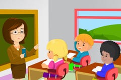 Profesor y estudiantes en sala de clase ilustración del vector Profesor y estudiantes en sala de clase ilustración del vector