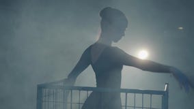 Portrait professional ballerina dancing in spotlight on a black background. Young beautiful woman rising hand and waving stock footage Portrait professional ballerina dancing in spotlight on a black background. Young beautiful woman rising hand and waving stock footage