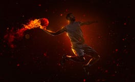 Professional Basketball Player With Fireball Royalty Free Stock Photos Professional Basketball Player With Fireball Royalty Free Stock Photos