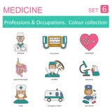 Professions and occupations coloured icon set. Medical. Flat lin Stock Photos Professions and occupations coloured icon set. Medical. Flat lin Stock Photos