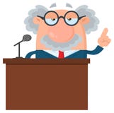 Professor Or Scientist Cartoon Character Speaking Behind a Podium With Speech Bubble Royalty Free Stock Photography Professor Or Scientist Cartoon Character Speaking Behind a Podium With Speech Bubble Royalty Free Stock Photography