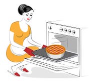 Profile of a beautiful lady. The girl is preparing food. Bake in the oven a festive pie with berries. A woman is a good housewife royalty free illustration Profile of a beautiful lady. The girl is preparing food. Bake in the oven a festive pie with berries. A woman is a good housewife royalty free illustration