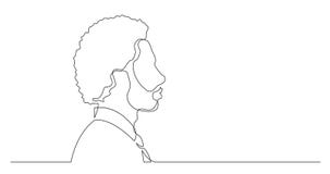 Profile portrait of young black man with big curly hairstyle - continuous line drawing on white background stock illustration Profile portrait of young black man with big curly hairstyle - continuous line drawing on white background stock illustration