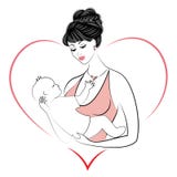 Profile of a sweet lady. Silhouette of the girl, she holds the baby in her arms. A young and beautiful woman. Happy motherhood. stock illustration Profile of a sweet lady. Silhouette of the girl, she holds the baby in her arms. A young and beautiful woman. Happy motherhood. stock illustration