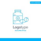 Progettazione blu di logo per medicina, pillola, capsula, droghe, compressa bus illustrazione vettoriale Progettazione blu di logo per medicina, pillola, capsula, droghe, compressa bus illustrazione vettoriale