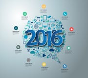 Progettazione del testo di vettore 2016 sulle icone dell'applicazione piane illustrazione di stock Progettazione del testo di vettore 2016 sulle icone dell'applicazione piane illustrazione di stock