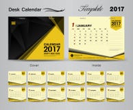 Progettazione gialla stabilita 2017 del modello del calendario da scrivania royalty illustrazione gratis Progettazione gialla stabilita 2017 del modello del calendario da scrivania royalty illustrazione gratis