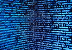 Programmi il codice di dati dell'elaboratore sorgente sullo schermo di monitor sul blu illustrazione di stock Programmi il codice di dati dell'elaboratore sorgente sullo schermo di monitor sul blu illustrazione di stock