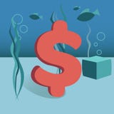 Promotion vector illustration dollar on bottom sea flat vector illustration Promotion vector illustration dollar on bottom sea flat vector illustration