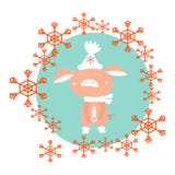 Prosiaczek w zimie w białym kapeluszu W okręgu czerwoni płatek śniegu, wektorowa ilustracja ilustracji Prosiaczek w zimie w białym kapeluszu W okręgu czerwoni płatek śniegu, wektorowa ilustracja ilustracji