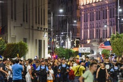 Protesta antigovernativa a Bucarest - 12 agosto 2018 Fotografia Stock Protesta antigovernativa a Bucarest - 12 agosto 2018 Fotografia Stock