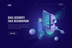 Protezione dei dati, sistema di riconoscimento di fronte, ricerche umane, tecnologia di robotica, industria 4 del robot 0, neon d illustrazione vettoriale Protezione dei dati, sistema di riconoscimento di fronte, ricerche umane, tecnologia di robotica, industria 4 del robot 0, neon d illustrazione vettoriale