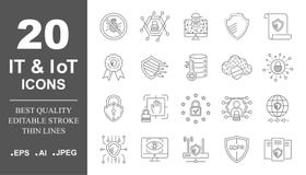 Proteção de dados, a TI, IoT, grupo dos ícones da segurança do Internet Curso edit?vel Eps 10 ilustração stock Proteção de dados, a TI, IoT, grupo dos ícones da segurança do Internet Curso edit?vel Eps 10 ilustração stock