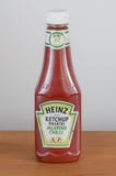 A bottle of Heinz Ketchup with Jalapeno chili pepper. royalty free stock image A bottle of Heinz Ketchup with Jalapeno chili pepper. royalty free stock image