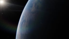 Près, basse planète bleue d'orbite terrestre Éléments de cette image meublés par la NASA photographie stock libre de droits Près, basse planète bleue d'orbite terrestre Éléments de cette image meublés par la NASA photographie stock libre de droits