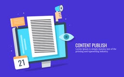 Publicação satisfeita, leitores de contrato, mercado digital, conceito social da promoção dos meios Bandeira lisa do vetor do pro ilustração stock Publicação satisfeita, leitores de contrato, mercado digital, conceito social da promoção dos meios Bandeira lisa do vetor do pro ilustração stock