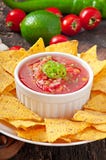Puces de nacho et immersion mexicaines de Salsa photographie stock Puces de nacho et immersion mexicaines de Salsa photographie stock