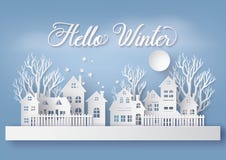 Pueblo urbano de la ciudad del paisaje del campo de la nieve del invierno con el ful lm stock de ilustración Pueblo urbano de la ciudad del paisaje del campo de la nieve del invierno con el ful lm stock de ilustración