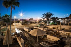 Puerto Rico, Gran Canaria in Spain - Desember 15, 2017: night view from the balcony in the Portonovo hotel in Puerto stock image Puerto Rico, Gran Canaria in Spain - Desember 15, 2017: night view from the balcony in the Portonovo hotel in Puerto stock image
