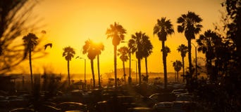 Puesta del sol de oro magnífica en la playa de Los Ángeles imágenes de archivo libres de regalías Puesta del sol de oro magnífica en la playa de Los Ángeles imágenes de archivo libres de regalías