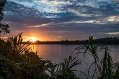 Puesta del sol sobre un río en la región de Amazonas, Perú foto de archivo libre de regalías Puesta del sol sobre un río en la región de Amazonas, Perú foto de archivo libre de regalías