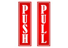 Pull and push design sticker information to open stock illustration Pull and push design sticker information to open stock illustration