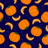 Pumpkin Seamless Pattern. Blue Background. Ripe Vegetable Royalty Free Stock Photo Pumpkin Seamless Pattern. Blue Background. Ripe Vegetable Royalty Free Stock Photo