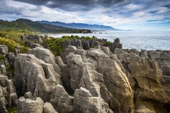 Morning at Pancake rocks in Punakaiki, New Zealand stock photos Morning at Pancake rocks in Punakaiki, New Zealand stock photos
