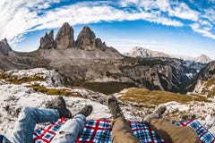 Punto di vista di Tre Cime Dolomiti immagine stock libera da diritti Punto di vista di Tre Cime Dolomiti immagine stock libera da diritti