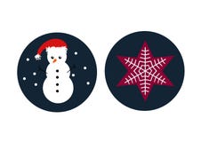 Pupazzo di neve e stella con il fiocco di neve dentro, icona di vettore del cerchio illustrazione di stock Pupazzo di neve e stella con il fiocco di neve dentro, icona di vettore del cerchio illustrazione di stock