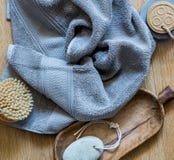 Pure towel with body brush for ethnic and zero waste Royalty Free Stock Photo Pure towel with body brush for ethnic and zero waste Royalty Free Stock Photo
