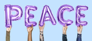 Purple alphabet balloons forming the word peace stock photography Purple alphabet balloons forming the word peace stock photography