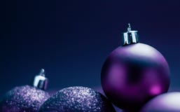 Purple Christmas Baubles As Festive Winter Holiday Background Stock Photography