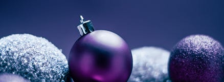 Purple Christmas Baubles As Festive Winter Holiday Background Stock Images