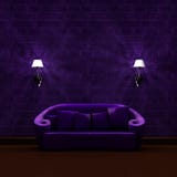Purple Couch With Sconces Stock Image