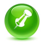 Push pin icon glassy green round button Stock Photo Push pin icon glassy green round button Stock Photo