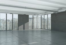 Pusty loft pokój z bielem izoluje dużych okno i betonową podłoga Zdjęcia Royalty Free Pusty loft pokój z bielem izoluje dużych okno i betonową podłoga Zdjęcia Royalty Free
