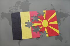 puzzle with the national flag of belgium and macedonia on a world map background. Royalty Free Stock Images puzzle with the national flag of belgium and macedonia on a world map background. Royalty Free Stock Images