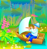 Pysen seglar i älvornas rikeskogen vektor illustrationer Pysen seglar i älvornas rikeskogen vektor illustrationer
