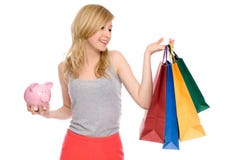 påsegrupp som rymmer den piggy shoppingkvinnan arkivfoto påsegrupp som rymmer den piggy shoppingkvinnan arkivfoto