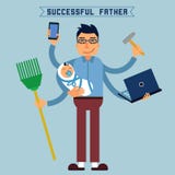 Père réussi Papa superbe Homme superbe Homme multitâche illustration stock Père réussi Papa superbe Homme superbe Homme multitâche illustration stock