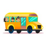 Płaski wektorowy autobus szkolny Szkoła żartuje jechać schoolbus Popiera szkoły wektorowy płaski pojęcie Szczęśliwi ucznie są royalty ilustracja Płaski wektorowy autobus szkolny Szkoła żartuje jechać schoolbus Popiera szkoły wektorowy płaski pojęcie Szczęśliwi ucznie są royalty ilustracja