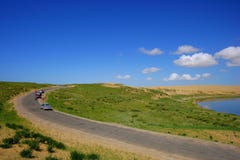 Qinghai Lake Island Highway Royalty Free Stock Images Qinghai Lake Island Highway Royalty Free Stock Images