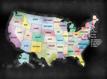 Quadro-negro ou quadro U S A Mapa dos estados americanos fotografia de stock royalty free Quadro-negro ou quadro U S A Mapa dos estados americanos fotografia de stock royalty free